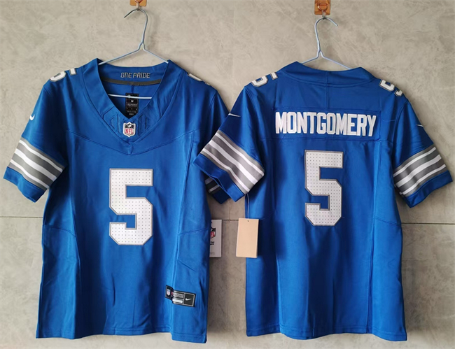 Women's Detroit Lions #5 David Montgomery Blue 2024 F.U.S.E. Vapor Limited Stitched Jersey(Run Smaller)